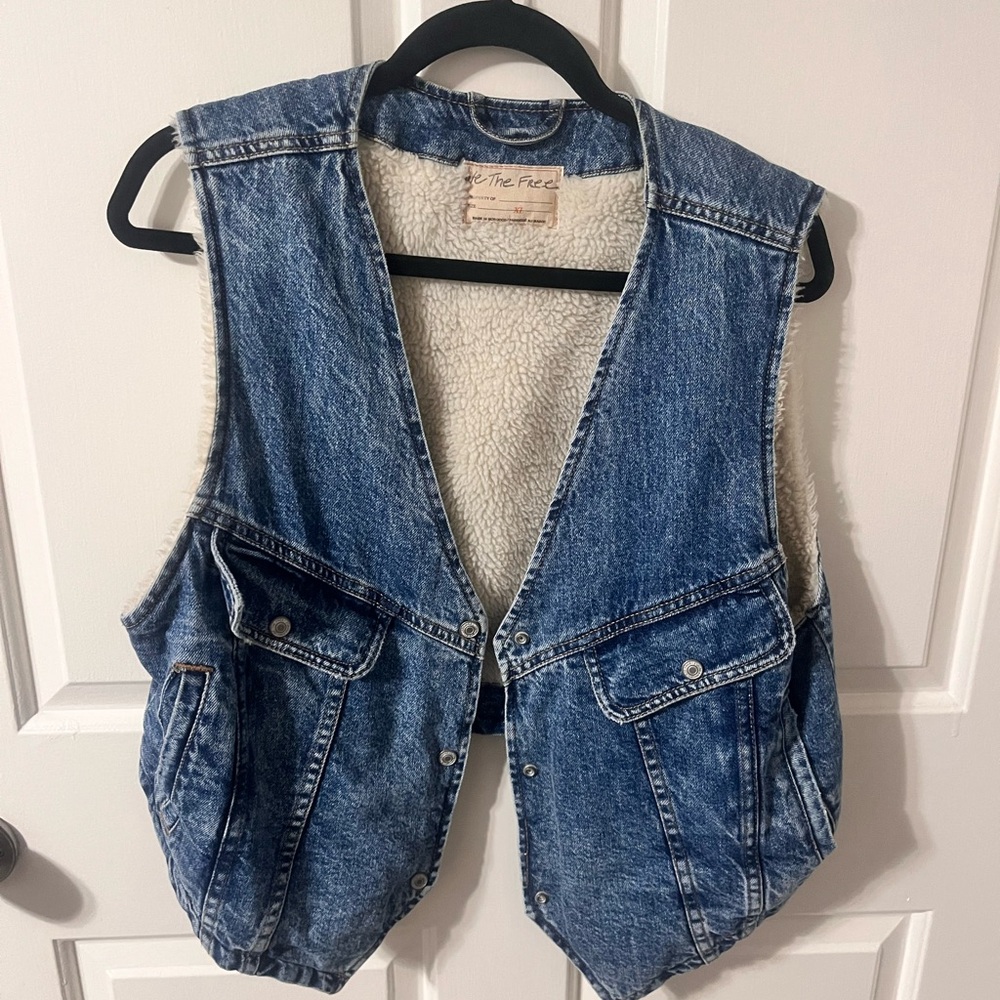 Free People Denim Vest with Sherpa Lining